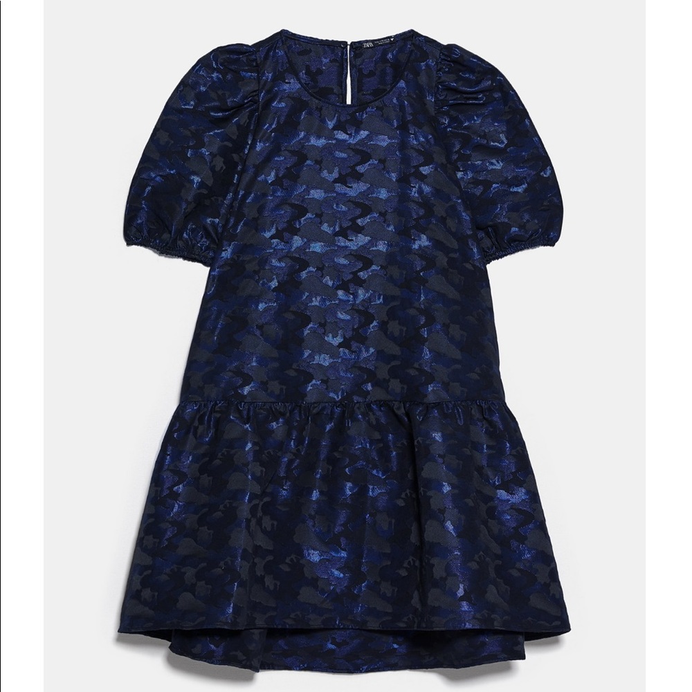 ZARA voluminous jacquard blue camo dress - Picture 3 of 5
